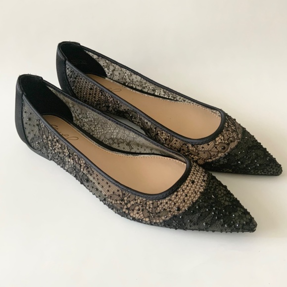 Jewel Badgley Mischka Juliana Lace Ballet Flat Black Evening Dress Shoes Pumps 7 - Picture 11 of 16